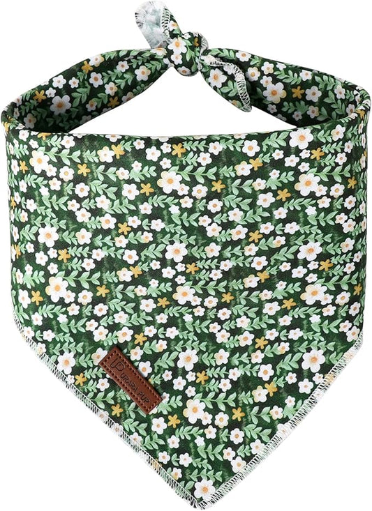 Summer Dog Bandana,Cute Pet Bandana with Flower Pattern,Adjustable Green Puppy Dog Bibs,Washable Triangle Dog Scarf for Boy,Girl Dogs or Cats…