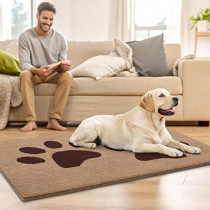 Buganda Dog Door Mat for Muddy Paws, Absorbent Dirt Trapper Washable Indoor Doormats, Non Slip Low-Profile Mud Mat for Dogs, Front Entrance Doormat for Inside Floor (47x24 Inches, Beige)
