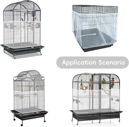 Adjustable Birdcage Seed Feather Catcher Bird Cage Net Cover Soft Skirt Guard Birdcage Nylon Mesh Netting for Parrot (118 x 39.4 Inch) (White)