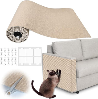 Cat Scratch Furniture Protector - 138" x 13.8" Trimmable Self-Adhesive Cats Claws Scratch Pads, DIY Cat Climbing Couch Protector for Scratch Post Cat Tree Replacement Indoor (Khaki)