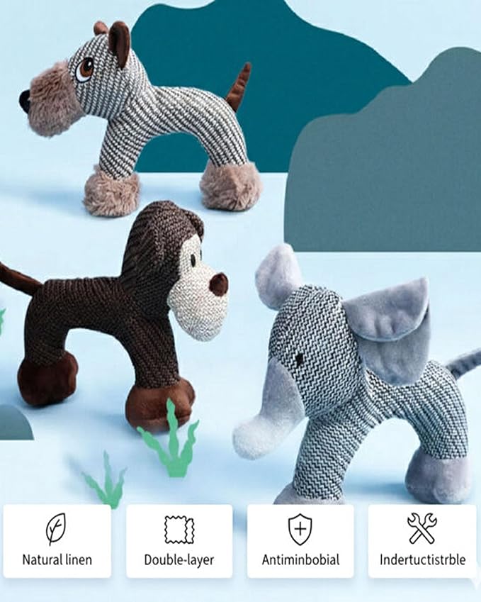 Linen Safari Companions - Linen Dog Toy, Chew-Resistant Natural Linens Squeaky Safari Animal for Small to Medium Dogs, Helps Reduce Destructive Chewing for Indoor Play and Boredom Relief (Monkey)