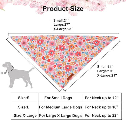 ADOGGYGO Floral Dog Bandana 2 Pack, Reversible Pink Daisy Puppy Scarf Bib, Adjustable Fit Cute Flower Bandanas for Small Dogs Pets (Small)