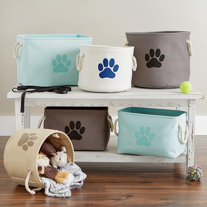 Bone Dry Pet Storage Collection Collapsible Bin, Medium Round, Off-White