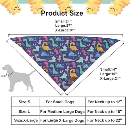ADOGGYGO Dinosaur Dog Bandanas 2 Pack, Reversible Colorful Animal Pet Scarf, Premium Fabric, Adjustable Fit Yellow Blue Dinosaur Bandanas for Extra Large Dogs (X-Large)