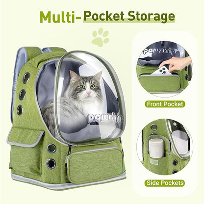 Pawstrip Cat Backpack Carrier with Large Space Bubble Window, Airline Approved Breathable Pet Carrier for Small Dogs Cats up to 15lbs, Foldable for Travel Hiking & Outdoor Use