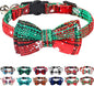 Joytale Upgraded Christmas Cat Collar with Bells, Breakaway Cat Collars with Bow Tie, 1 Pack Girl Boy Safety Plaid Kitten Collars, Christmas Green