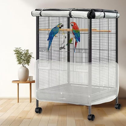 Bird Cage Cover, 600D Universal Pet Cage Cover for Night,100% Shading Oxford Cloth with PU Coating Layer, Adjustable Soft Airy Nylon Mesh Net