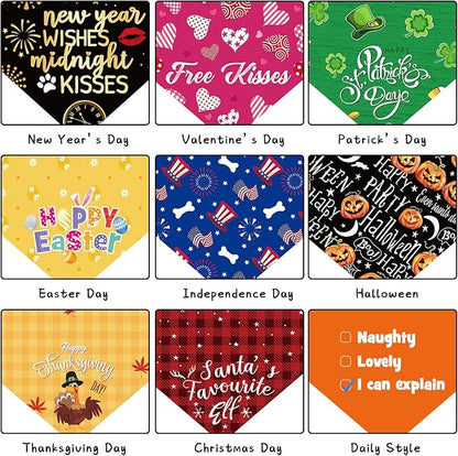 Weewooday 9 Pcs Holiday Dog Bandanas St' Patrick's Day Easter Bandanas Birthday Scarf Adjustable Large Pet Washable Scarves for Large Dog Supply(Cute Pattern)