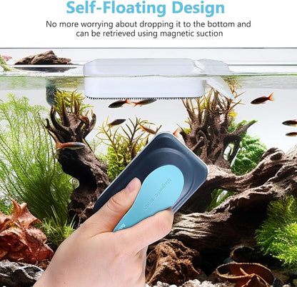 fishkeeper Aquarium Magnetic Glass Cleaner, Fish Tank Algae Magnet Cleaning Tool with Algae Scraper for Glass Aquariums Tank, Floating Scrubber Brush, 2 Detachable Scrapers, Large