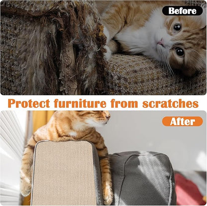 Cat Scratch Furniture Protector - 158" x 13.8" Trimmable Self-Adhesive Cats Claws Scratch Pads, DIY Cat Climbing Couch Protector for Scratch Post Cat Tree Replacement Indoor (Khaki)