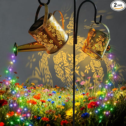 DDQ Solar Watering Can Lights, Warm White/Color LED with Shepherd Hook, IP65 Waterproof Metal Garden Decor, Auto On/Off for Patio Backyard for Mom Birthday Christmas