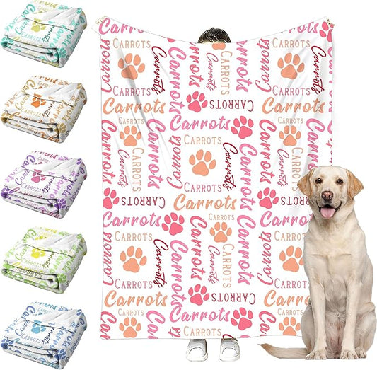 Personalized Paw Print Dog Blanket with Pet Name Face-Custom Puppy Blankets with Picture for Dogs-Customized Dog Memorial Throw Fleece Blanket-Loss of Pets Supplies Sympathy Gift for Bed Sofa Travel