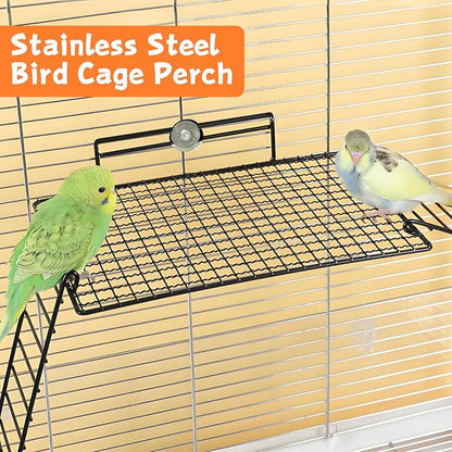 BNOSDM Large Stainless Steel Grid Platform for Parakeet 4 PCS Bird Perches Platform Parrot Stand with Climbing Ladder Bird Cage Accessories for Small to Large Bird (Screw Style-L)