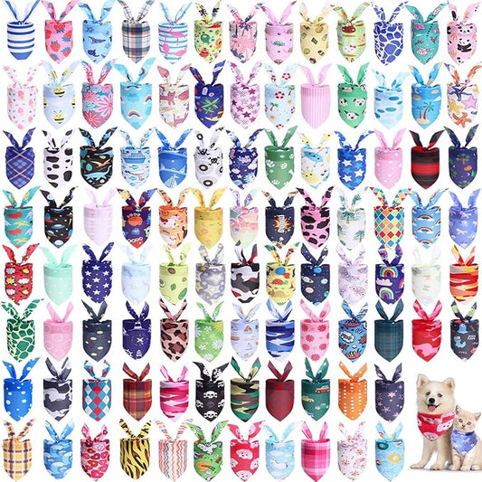 Wesiti 100 Pcs Dog Bandanas Bulk Winter Pet Bandanas Colorful Triangle Scarf Scarf Bib Kerchief Set Adjustable Dog Bibs Washable Birthday Gift for Small Medium Large Dogs Accessories