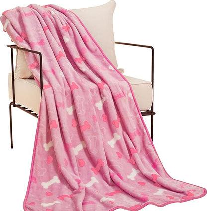 Allisandro Luxurious Dog Blanket, 350 GSM Super Fuzzy Microplush Fleece Pet Blankets for Small Medium Large Dogs and Cats, Pink Bone, 64 × 40 Inches