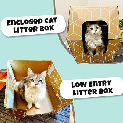 Disposable Litter Boxes for Cats Sampler Both Our Patented Products Woman Owned Small Bus. Made in USA Tray 8.5in. Tall Top Entry Litter Box 15in. Tall. 2021 A.I.C.C. Innovation Award