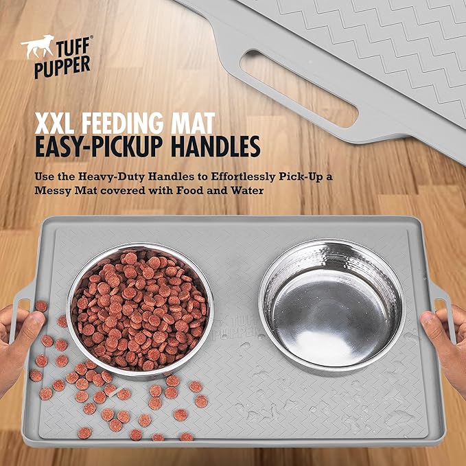 Tuff Pupper XXL Dog Feeding Mat 36x24 for Food and Water | Waterproof Silicone Placemat for Floors | Pet Food Mat for Cats and Bowls