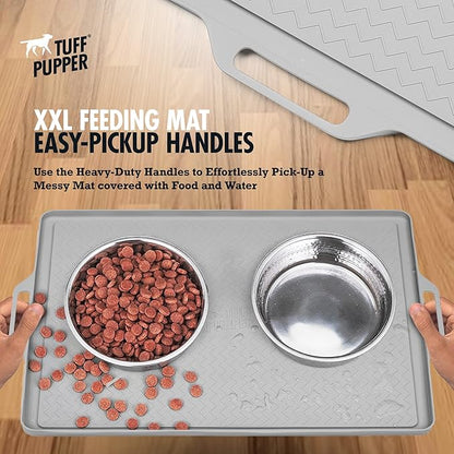 Tuff Pupper XXL Dog Feeding Mat 36x24 for Food and Water | Waterproof Silicone Placemat for Floors | Pet Food Mat for Cats and Bowls