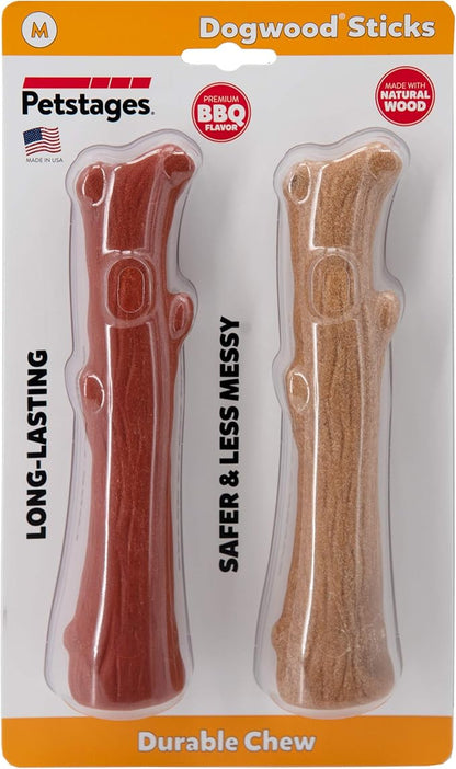 Outward Hound Pupstages Dogwood Mesquite Dog Chew Toy – Real-Wood Blend, Moderate Chewers, Medium, 7.5", 2-Pack (Natural & Mesquite Flavors)