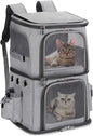 Double-Compartment Pet Carrier Backpack for Small Cats and Dogs, Cat Travel Carrier for 2 Cats, Perfect for Traveling/Hiking/Camping, Grey, XL