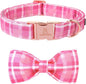 Lionheart glory Pink Plaid Dog Collar, Adjustable Dog Collar with Bowtie, Pet Gift Girl Collar for Dog Soft Bowtie Dog Collars for Large Dogs