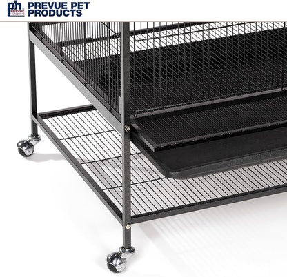 Prevue Hendryx Pet Products Wrought Iron Flight Cage - Big Rolling Bird Cage for Parakeets, Cockatiels, Conures, Lovebirds, Canaries, Finches, Parrotlets, & Caiques, 5 Ft - X-Large, Hammertone Black