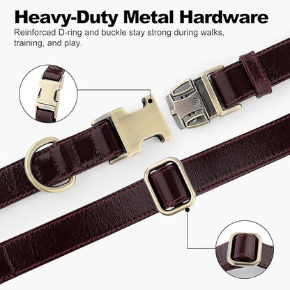 Plutus Pet Genuine Leather Dog Collar – Adjustable Pet Collar with Quick Release Metal Buckle, Soft Real Leather for Small Medium Large Dogs, Heavy Duty & Skin-Friendly (Copper Brown, L)