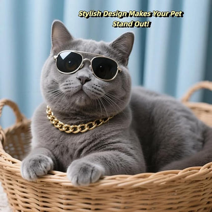 Gold Cat Chain Collar,Adjustable Cuban Link Necklace for Cats, Lightweight & Durable Metal Pet Gift, Stylish Decorative Accessory (Gold, M)