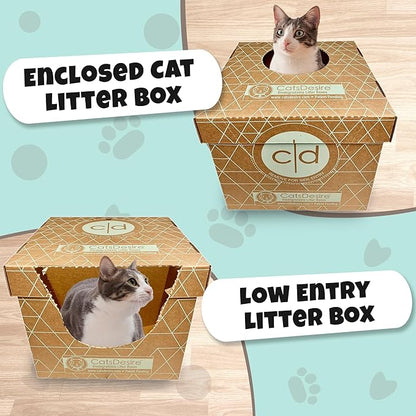 Disposable Litter Boxes for Cats Sampler Both Our Patented Products Woman Owned Small Bus. Made in USA Tray 8.5in. Tall Top Entry Litter Box 15in. Tall. 2021 A.I.C.C. Innovation Award