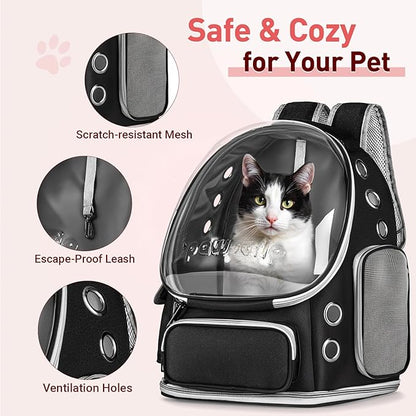 Pawstrip Cat Backpack Carrier with Large Space Bubble Window, Airline Approved Breathable Pet Carrier for Small Dogs Cats up to 15lbs, Foldable for Travel Hiking & Outdoor Use