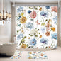 4 PCS Blue Floral Birds Bathroom Set with Shower Curtain and Rugs 72Wx72H Inch Classical Watercolor Non-Slip Bath Rug Toilet Lid Cover and U Shape Mat Accessories 12 Hooks Bathoom Decor