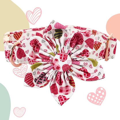Lionheart Glory Heart Dog Collar, Valentine's Day Dog Collars with Flower, Cute Floral Pattern Pet Collars Adjustable Collar for X-Small Dogs