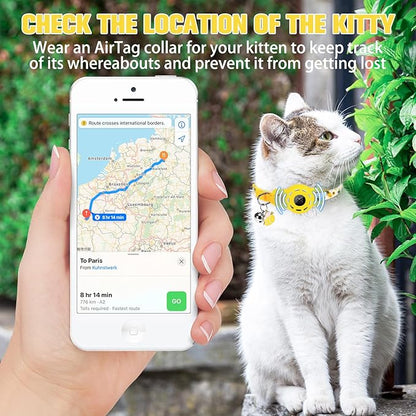 BINGPET AirTag Cat Collar with Bells, Upgraded Safety Elastic Cat Collar with Airtag Cat Collar Holder, Anti-Lost Cat Collars for Girl Boy Cats, Anti-Suffocation Kitty Puppy Collars