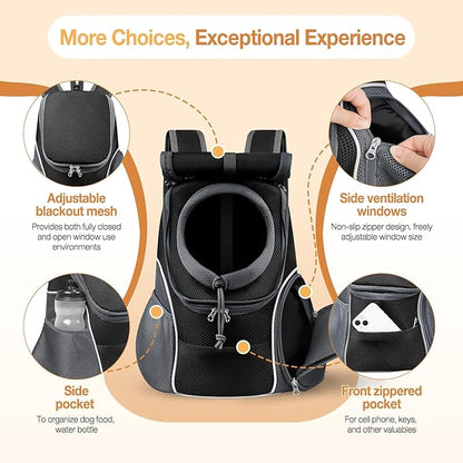 YUDODO Dog Front Carrier Backpack with Sunshade Hood, 2 Head-Out (Front & Side) Breathable Pet Carrier for Small Dog, Ventilated Doggy Backpack for Hiking Outdoor (Upgraded – Black, M)
