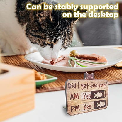 Cat Feeding Tracker-AM PM 2-Meal Wooden Fridge Magnets - Cat Feeding Reminder(3.5'' x 5.4'') with Stand - Did I Get Fed Yet-Pet Accessories to Track & Prevent Overfeeding or Underfeeding of Pets-A03