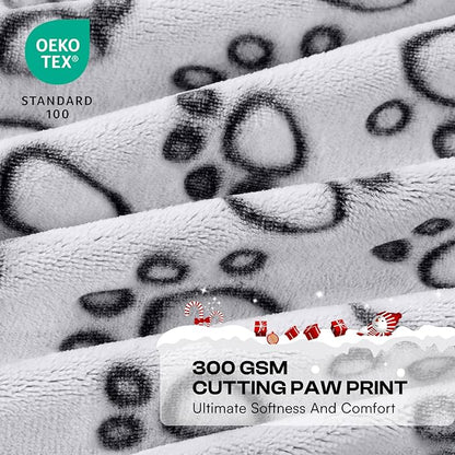 Luciphia Premium Soft Dog Blanket for Small Medium Large Dogs Washable 300GSM Fluffy Warm Fleece Puppy Cat Paw Print Pet Flannel Pcs2 Grey Paw M(30"x20")