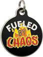 Bad Tags Personalized Dog and Cat ID Tags in 25+ Designs and 2 Sizes - 5 Lines of Custom Engraved Text - Funny Cute Personalized Pet Tags (Fueled by Chaos, Large (1.25 inch))