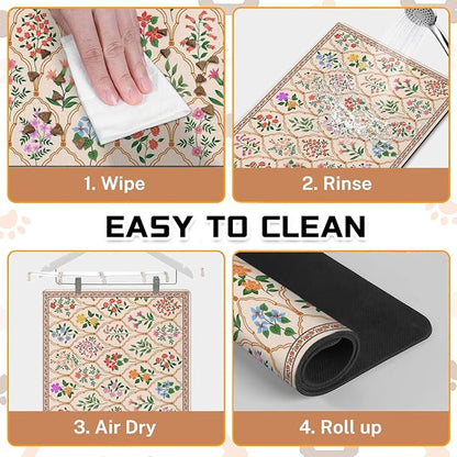 Absorbent Pet Dog Bowl Mat for Food and Water, Pet Cat Food Feeding Mat with Non Slip Rubber Backing, Dog Food Mats for Floors Waterproof, 16"x24"