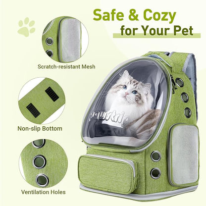 Pawstrip Cat Backpack Carrier with Large Space Bubble Window, Airline Approved Breathable Pet Carrier for Small Dogs Cats up to 15lbs, Foldable for Travel Hiking & Outdoor Use