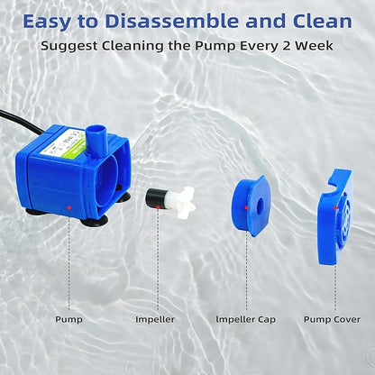 IP68 DR-DC160 Submersible Water Pump Cat Water Fountain Pump for Tritone Ceramic, Stainless Steel, Round Flower Cap Cat Fountains, Automatic Pet Water Dispenser Replacement Pump (No LED & with Brush)