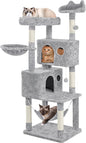 Yaheetech 64.5in Extra Large Multi-Level Cat Tree Kittens Play House Condo with Platform, Perch Hammock & Scratching Posts, Light Gray