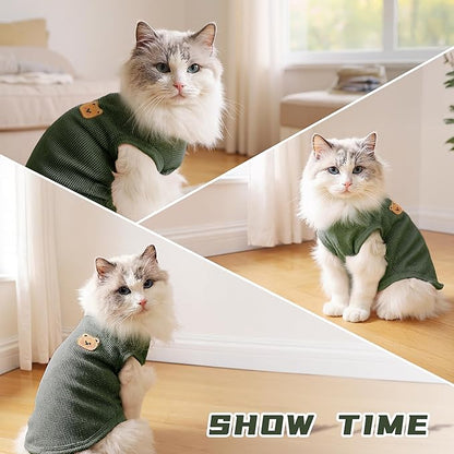 Waffle Knit Cat & Dog T Shirt for Small Dogs, Stretchable Puppy Shirt for Sphynx Cats & Small Breeds, Pet Clothes | Breathable Summer/Winter Apparel for Newborn(3PCS Large)