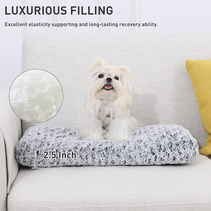 KSIIA Washable Dog Bed Deluxe Plush Dog Crate Beds Comfy Kennel Pad Anti-Slip Pet Sleeping Mat for Large, Jumbo, Medium, Small Dogs Breeds, 21" x 13", Gray