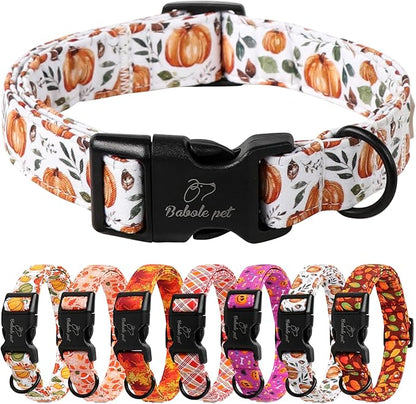 Fall Dog Collar, Cute Orange Pumpkin Pattern Puppy Collar, Soft Comfort Adjustable Holiday Thanksgiving Dog Collars for Small Medium Large Boy&Girl Dogs M