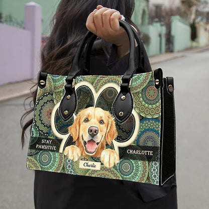 Personalized Pet Mom Leather Handbag – Custom Name Dog Cat Photo Purse, Pet Lover Gifts for Women, Christmas