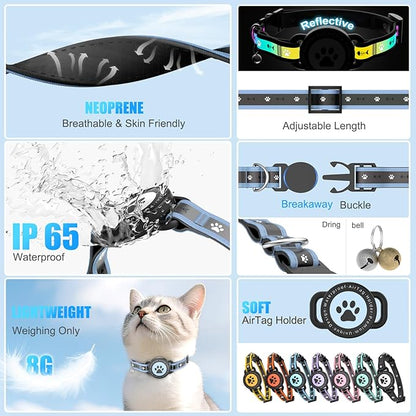 Airtag Cat Collar Breakaway, Reflective Cat Collar with AirTag Holder and Bell, Compatible with Apple Air Tag, Comfortable Padding, Adjustable, Durable (Blue, XS)