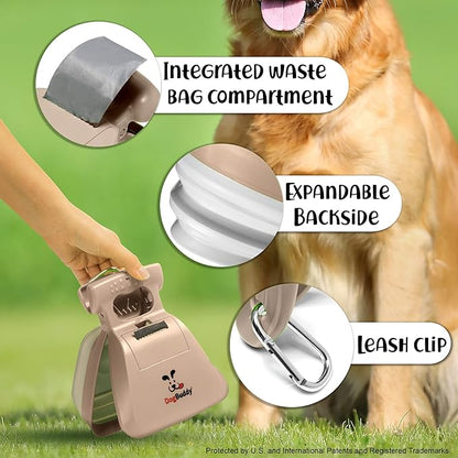 DogBuddy Pooper Scooper, Portable Dog Pooper Scooper, Poop Scooper for Small and Large Dogs, Pooper Scooper with Bag Attachment, Leash Clip and Dog Waste Bags Included (Medium, Taupe)