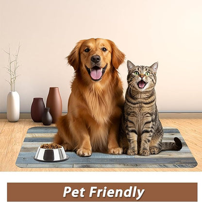 Vintage Barn Wooden Dog Cat Food Mat,Rustic Wood GrainAbsorbent Pet Feeding Mat for Food and Water,Non-Slip Dog Bowl Mats Floor Protector 12"x20"