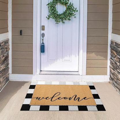 Tinideya 2 Pcs Door Mat Welcome Non Slip Coir Mats Floor Layering Doormats Seasonal for Front Porch Entryway Decor(Welcome)