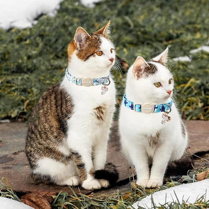 ARING PET 2 Pack Cat Collars-Cute Breakaway Cat Collar with Bell & Pendant, Adjustable Blue Whales&Dinosaur Pattern Kitten Collars with Safety Buckle for Girl and Boy Cats